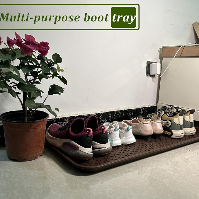Large Multifunctional Boot Tray 2 Pack Boot Mat Washable Indoor or Outdoor Tray Mat for Shoes Boots Plants Pots Paint Tins Pet Bowls Car Storage, 30 x 15 x 1.2 Inches (Brown)