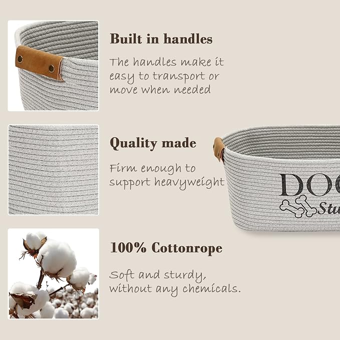 Morezi Durable Cotton Rope Dog Toy Storage, Large Dog Bin, Pet Bed, Puppy Toy Box - Perfect for Organizing Pet Toys, Blankets, Leashes, Clothing and Any Doggie Stuff - Gray