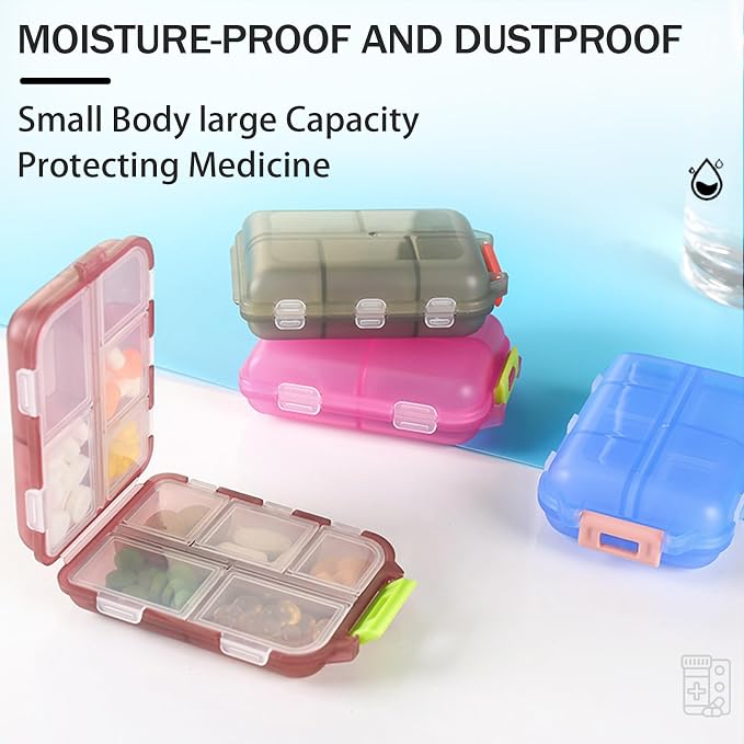 4PCS Travel Pill Organizer Portable Pocket Pill Case Small Pill Box for Purse Medicine Organizer Have 10 Compartments Storage Vitamin Fish Oil by INVODA (4 Pack+Lables)