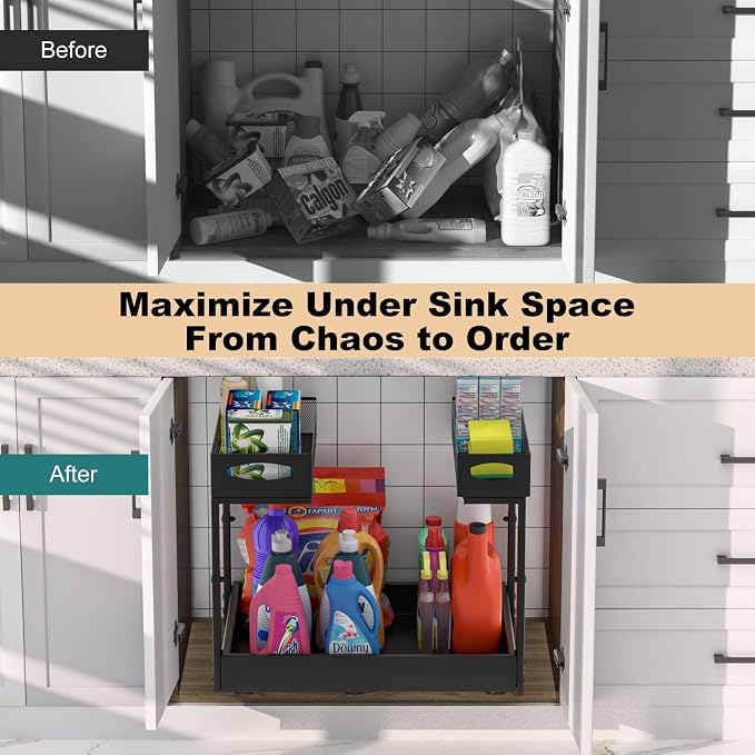 Housolution Pull Out Under Sink Organizer | 14"-21" Width Expandable & 13"-17" Height Adjustable