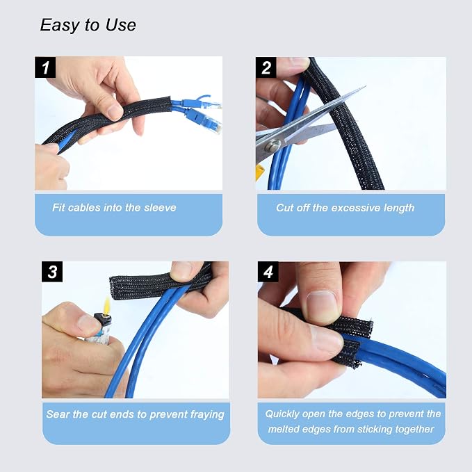 Cable Management Sleeve, Split Design, 25FT - 1/4 Inch, Black | Cord Protectors from Pets | Heat & Abrasion Resistant Wire Loom | Automotive Wiring & Home Office Cable Organization