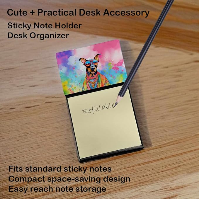 Caroline's Treasures Doberman Pinscher Hippie Dawg Sticky Note Holder Refillable Dispenser Self-Sticky Note Pads, Memo Pads Blank Desk Accessories