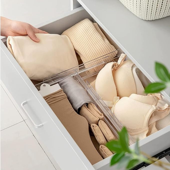 Guo's hyekbe 8 Pack 3.2 Inch Tall ABS Drawer Divider -Expandable from 10.9-20.5''-Adjustable Dresser Drawer Plastic Organizer Separators for Flatware, Utensil, cosmetics，Underwear，office supplies