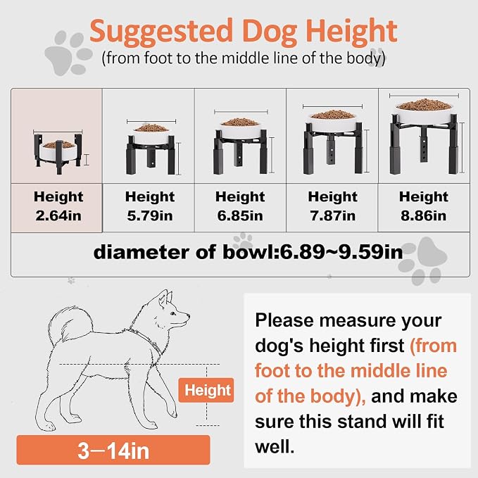 XIAZ Dog Bowl Stand Elevated Food Water Bowl Holder for Large Medium Small Sized Dog, Heights&Width Adjustable, Non-Slip, Durable, Elevated Feeding Bowl Stand for All Dogs Bowls 2PCS