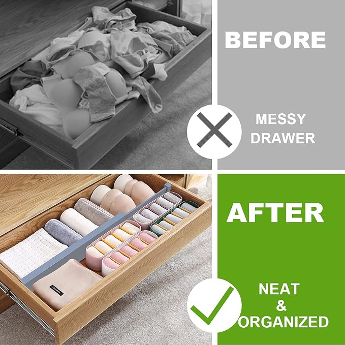 Bamboo Drawer Dividers Organizers, Expandable Drawer Separators Splitter,17-22 inches Long Adjustable Spring-loaded Organizer for Large Utensil, Clothes, Tools Drawers (Grey)