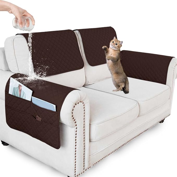Large Polyester Armrest and Headrest Covers with 2 Pockets | Soft, smooth polyester resists daily wear nonslip silicone backing helps shield recliners and sofas from pet scratches