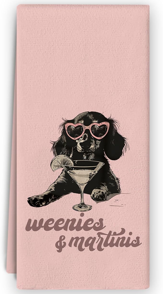 Dachshund Kitchen Dish Towels - Dachshund Gifts for Women, Wiener Dog Dachshund Kitchen Decor, Funny Weenies Martinis Hand Towels for Kitchen Decorative 16x24