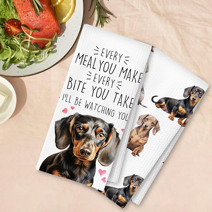 Dachshund Kitchen Towels Set of 2, Dachshund Gifts for Women Dish Tea Towels for Kitchen Decor, Weiner Dog Doxie Gifts, Weiner Dog Decor Hand Towels, 16x24 Inches