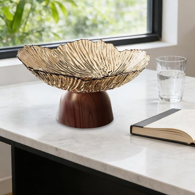 Pedestal Fruit Bowl: Elegant Fruit Bowl with Stand, Decorative Serving Tray And PET Organizer for Dining And Home Parties, gold