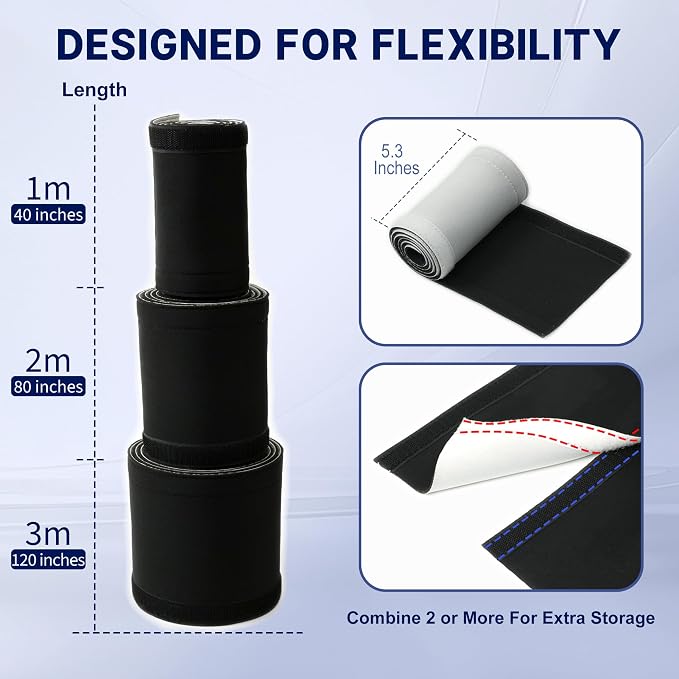 CableGeeke Cable Management Sleeve, 3.3ft (40 inch) - 1.5 inch | Hook-and-Loop Cuttable Neoprene, Split Reversible Sleeve for TV, USB, PC and Ethernet Cables, Protect Pets Kids