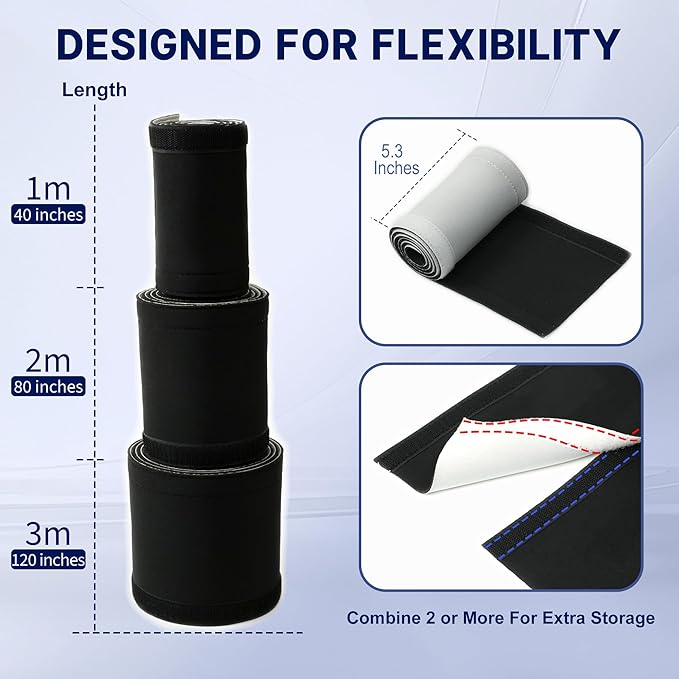 CableGeeker Cable Management Sleeve, 10ft (120 inch) - 1.5 inch, Slim | Hook-and-Loop Cuttable Neoprene, Split Reversible Sleeve for TV, USB, PC and Ethernet Cables, Protect Pets Kids