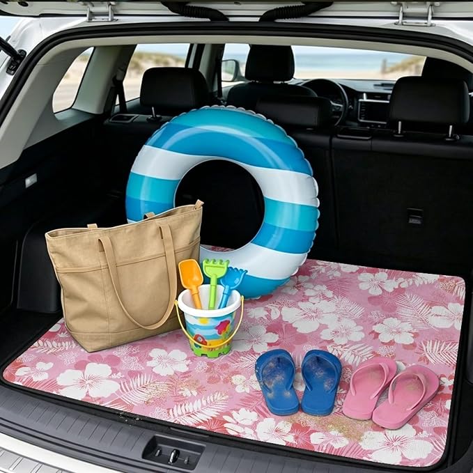 Floral Print All Weather Truck Protection Cargo Liner, 29" x 39" Hawaii Style Car Trunk Mat for SUV, Non Slip Washable Durable Pet Friendly Pink Rear Cargo Mats