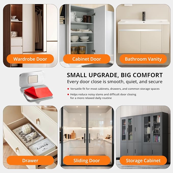 Cabinet Magnets for Closure 12 Pack Magnetic Cabinet Door Catch with 24 Strong Adhesive Strips Secure Hold ToolFree ResidueFree Ultra Thin Quiet Close No Slamming RV Boat Pet Resistant KidSafe