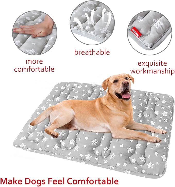 Dog Crate Pad Mat (42" X 28") 2 Pack, Soft Dog Bed Mat with Cute Prints | Personalized Crate Pad, Anti-Slip Bottom, Machine Washable Kennel Pad, Grey