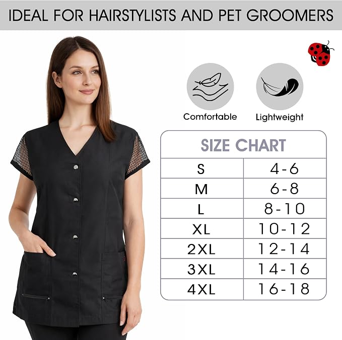 430 Black Water Resistant Grooming Jacket, Hair Bleach Resistant, Breathable Mesh Lining, Adjustable Back Belt
