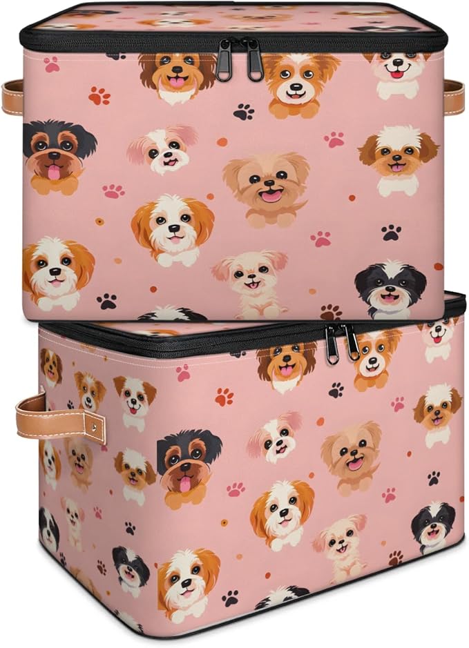 Storage Bins with Zipper Lid and Handle, 14.2 x 10.2 x 10.4" Guard Dog Storage Basket Stackable Foldable Storage Boxes Collapsible Storage Cubes Closet Organizers, 1PCS