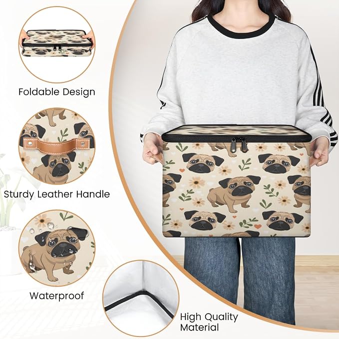 Pug Dog Storage Box with Zipper Lid