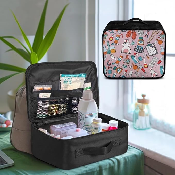 Nurse First Aid Bag Empty Medium Cat Pattern First Aid Pouches Empty Cute Empty Emergency Trauma Kit Organizer Bag for Hiking, Camping, Car, Travel, Home, School and Outdoor Pink
