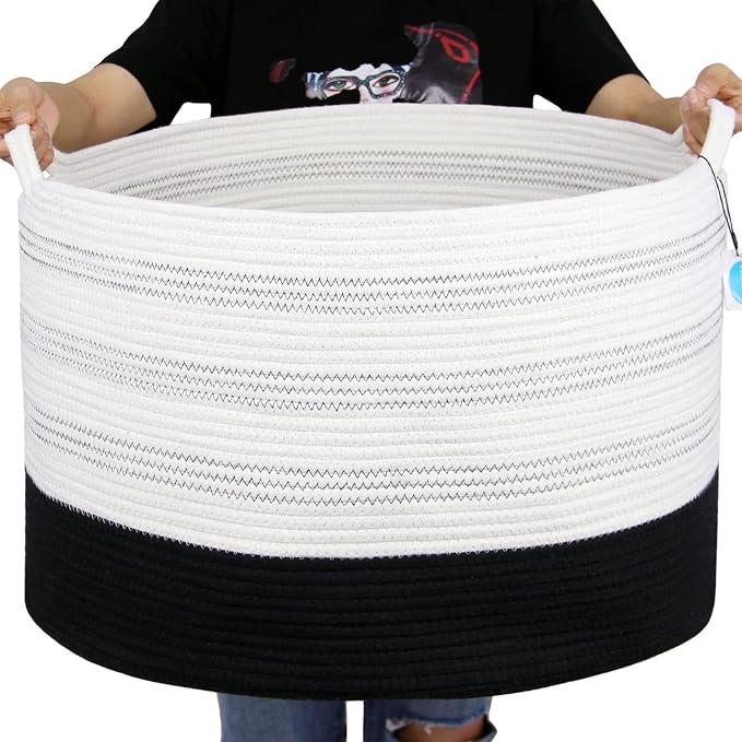 Casaphoria XXXLarge Cotton Rope Basket 22" X 22"X 14" Blanket Basket for Living Room Woven Basket Soft Laundry Blanket Basket storage basket bin with Handle（pack of 1）