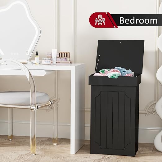 Function Home Trash Can Cabinet, 13 Gallon Kitchen Garbage Can, Wood Recycling Trash Bin, Freestanding Dog Proof Trash Can, Farmhouse Trash Cabinet with Lid for Home Kitchen Bathroom, Black