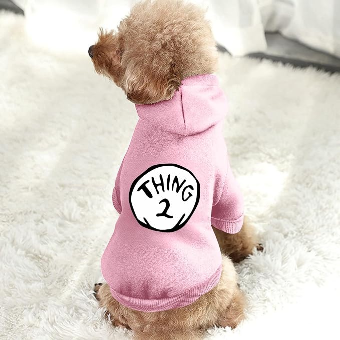 Dog Hoodie Pet Clothes for Small Dogs Thing 2 Printed Hoodies Medium Puppy Hooded Sweatshirt Pullover Outfit(Pink,S)