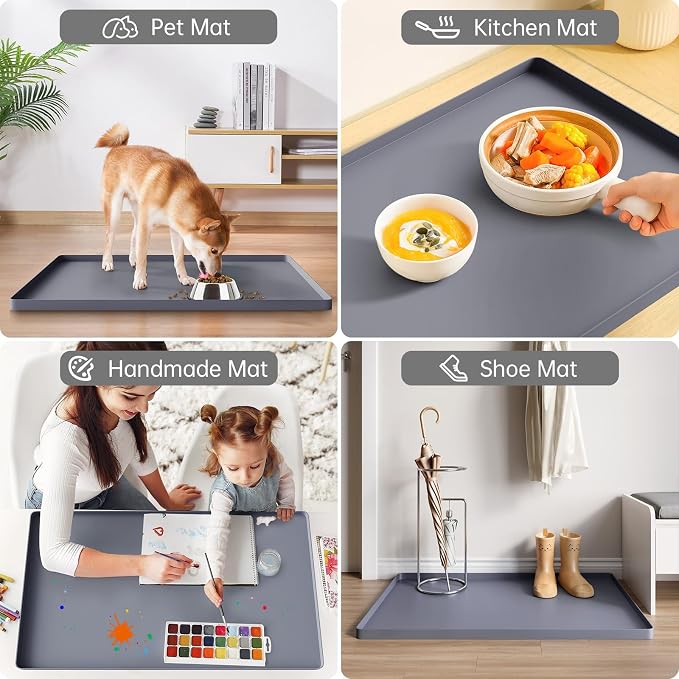 FLATO Waterproof Under Sink Mat, 40" x 22", Light Gray | Shelf Liner for Kitchen and Bathroom, Cabinet Protector, Organizers and Storage, Flexible Silicone Drip Tray
