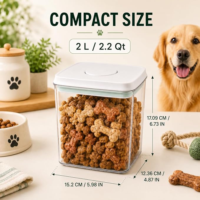 Pet Dog-Cat POP-Treat Airtight jar-Container - 2.2 Qt/2 L | Stackable One-Touch Opening | For Snacks Candy Salt Herbs Spices | BPA-Free