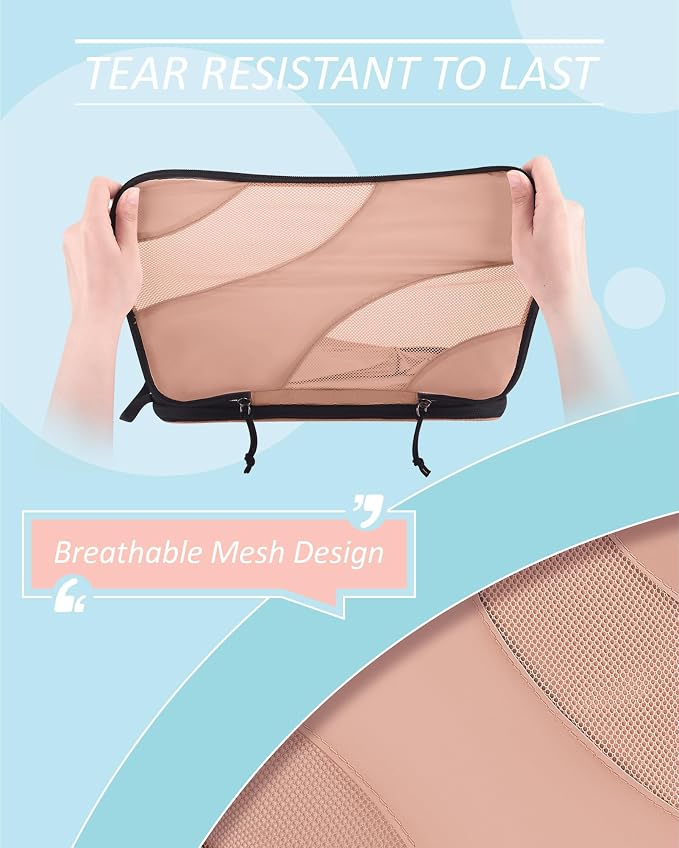 BAGSMART Compression Packing Cubes for Travel | Lightweight suitcase organizers bag set, space-saving double zipper expansion for carry-on luggage & travel organization