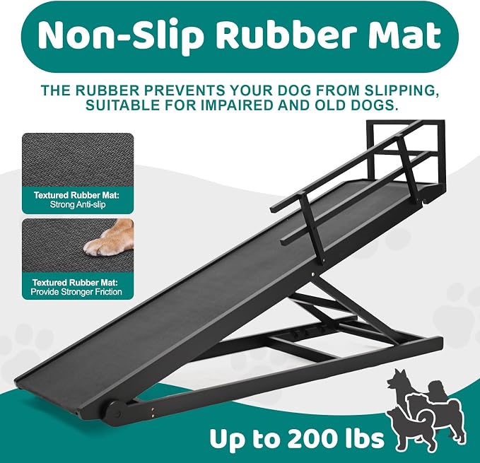 Dog Ramp for Bed & Couch, Foldable Wooden Pet Ramp, 5 Adjustable Heights | Height up to 31", Portable Dog Ramp with Non-Slip Rubber Surface & Safety Railings, Pet Ramp for Small, Large, Senior Dogs