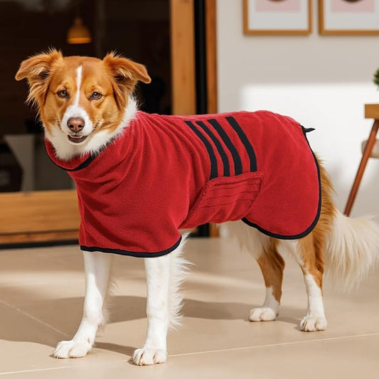 Microfibre Dog Bathrobe Towel Wrap Super Absorbent Dog Drying Coat Bath Robe for Puppy, Medium & Large Dogs, Fast Drying, Adjustable