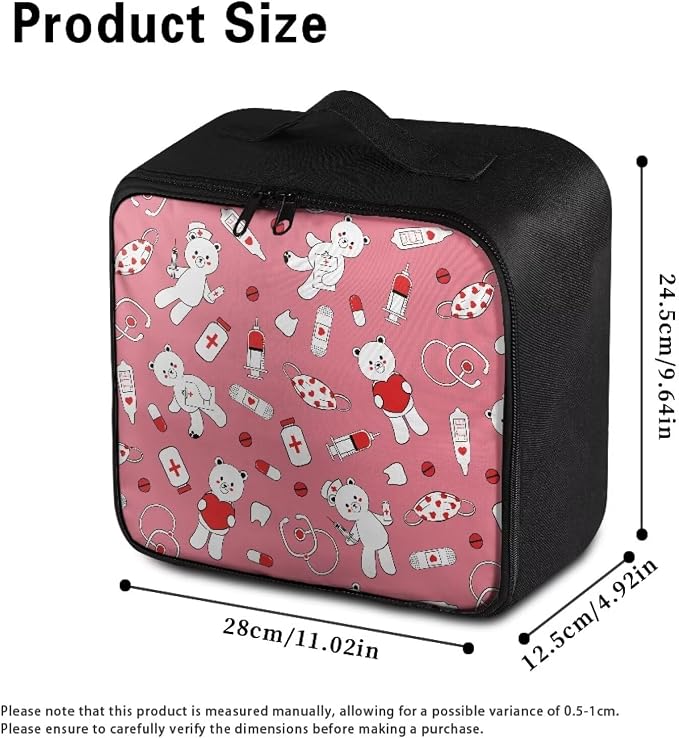 Nurse Bear First Aid Bag Empty Medium Cute Medicine Bag for Home Outdoor Travel Camping Hiking Medium Empty Medical Storage Bag Portable Pouch Dark Pink