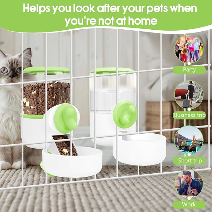 Rabbit Water Dispenser 35oz, Hanging Automatic Pet Feeder for Cage, Auto Gravity Cat Food Bowl Water Bottle Small Animal Feeding Accessories for Puppy Kitten Bunny Hedgehog Ferret Guinea Pig (Green)