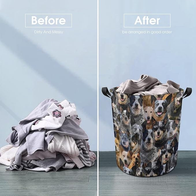 Australian Cattle Dog Print Laundry Basket, Funny Pet Dog Laundry Hamper, Collapsible Organizer Basket Storage Bin for Bedroom Clothes, Gifts for Australian Cattle Dog Dog Mom Dog Lover Owner
