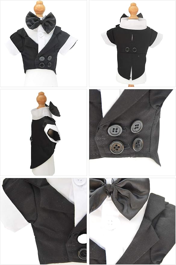 Lovelonglong Pet Costume Dog Suit Formal Tuxedo with Black Bow Tie for Large Dogs Alaska Golden Retriever Black L-XL+