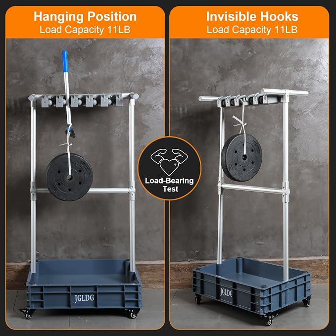 Mobile Mop and Broom Holder，Efficient Storage Solution for Cleaning Tools Keep Your Tools Handy and Organized