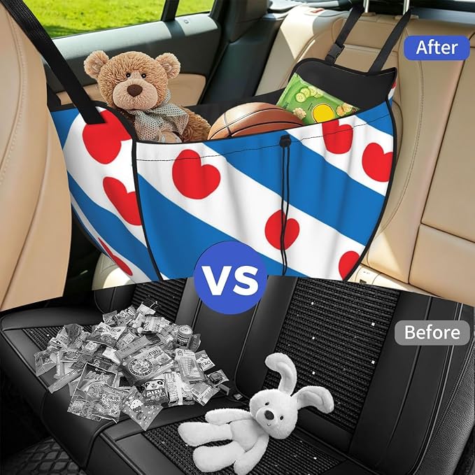 Flag of Friesland Car Seat Organizer-Backseat Storage Bag for Travel | Waterproof Durable. Holds Snacks Gear Essentials. Fits Most Cars.