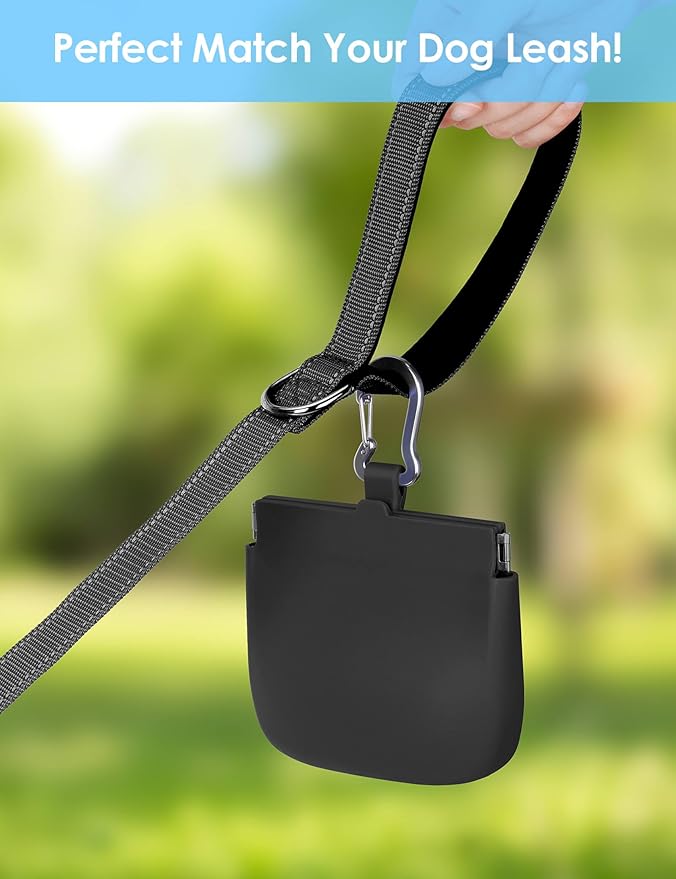 1Cup Silicone Dog Training Treat Pouch for Leash or Belt Loop(Black) | Clip on Leash or Belt Loop, One-Hand Access with Pull Tab, Small Pocket Sized, Auto Closing Lid for Pet Training & Walking