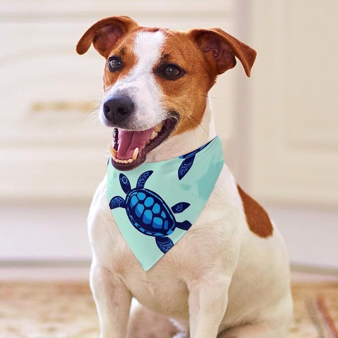 Summer Casual Fashion Pet Triangle Scarf Ocean Animal Turquoise Blue Sea Turtles for Dogs, Cats Wedding, Running, Hiking, Camping, Daily Walking Use