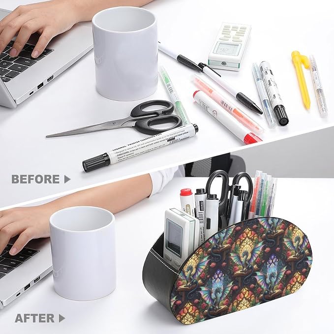 Remote Control Holder for Table Dragon Reading Book Desktop Storage Box | Makeup Brush Caddy with 5 Compartments, Dragon Reading Book Bedside Table Organizer Office Supplies