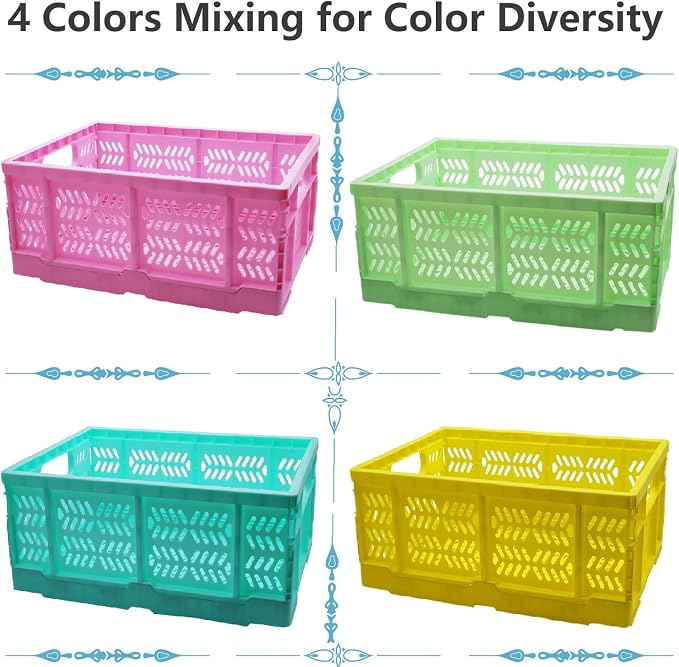 4 Pack 20L Large Closet Storage Baskets Bins for Shelves | Foldable Closet Organizers and Storage with Handles Home Organization | Plastic Collapsible Baskets for Organizing Clothes