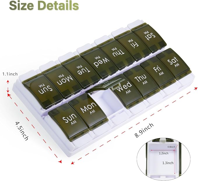 2 Week Pill Box, MOLN HYMY 7 Day Pill Organizer 2 Times a Day, Weekly Pill Container to Hold Medication, Vitamins Fish Oils (Green)
