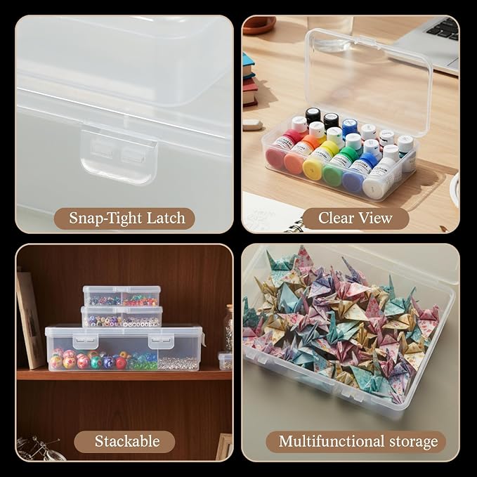 SATINIOR 24 Pcs Small Clear Plastic Container Box, Multiple Sizes | Small Beads Storage Containers with Hinged Lid, Clear Stackable Organizer Boxes for Jewelry, Hardware Craft Small Items