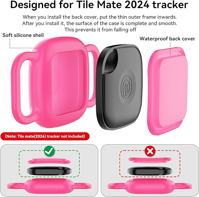 DDJ Waterproof Dog Collar Holder for Life360 Tile Mate Tracker, 2-Pack Durable Silicone Cover, Anti Lost for Life 360 Tile Tracker Case for Cat &Pet Collars, Easy Installation, Lightweight, Pink Punch