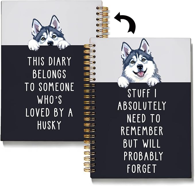 LIANGW Funny Husky Notebook Journal Gifts for Women & Men | Gifts for Husky Lovers Notebooks, Funny Gifts for Coworkers, Hardcover Spiral Notebook 5.5x8.3 Inch