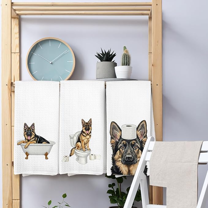 German Shepherd Bathroom Decor Gifts Hand Towels, German Shepherd Dog Bathroom Hand Towels Decorative Set of 3, Dog Gifts for Women Home & Kitchen