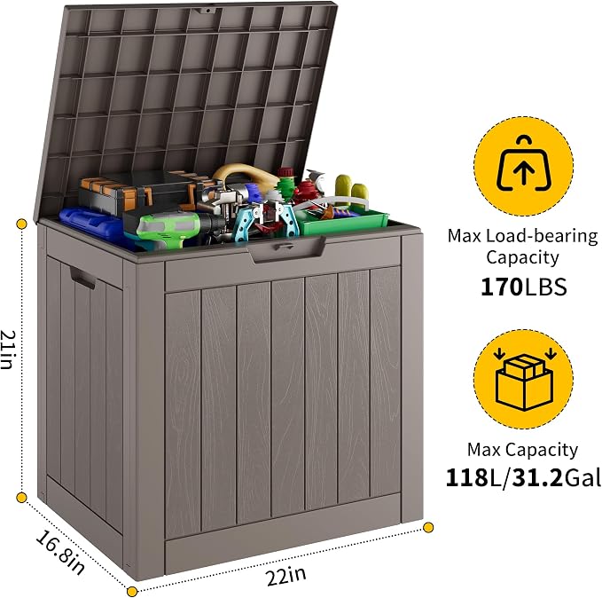 32 Gallon Outdoor Storage Box 2 Pack All-Weather Deck Box for Patio Furniture, Package Deliveries, Garden Tools, Pool Supplies & Cushions, Grey