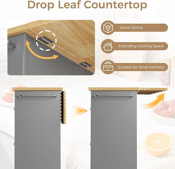 JY QAQA 40" Kitchen Island Cart Furniture cart on Wheels Rolling Portable Dining Room Serving Utility Carts Mobile Movable with Drawers Cabinet,Grey