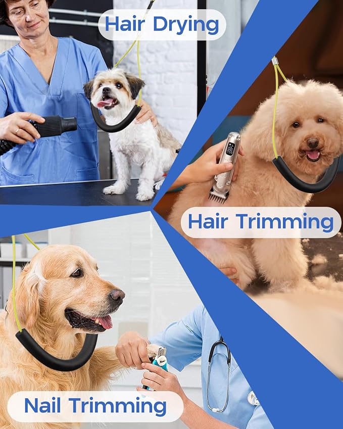 Extendable Dog Grooming Arm with Hammock, Adjustable Height 27"-42", Adjustable Widht 20"-23", Dog Grooming Table Arm with Clamp and No-Sit Holder, Heavy Duty for Small & Medium Dogs