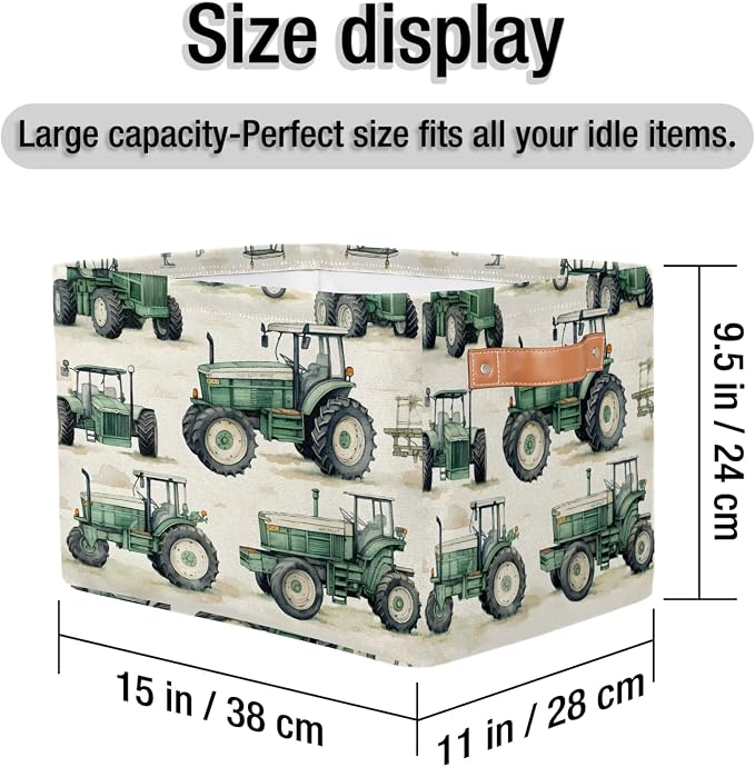 Farmhouse Tractor Truck Storage Boxes Theme Storage Nursery Baskets with Handle Closet Collapsible Organizer Shelf Bins for Book Cloth 15 X 11 X 9.5 IN