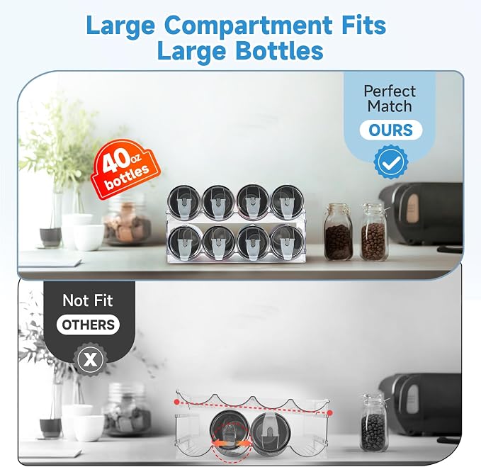 Amaoot Large Compartment Stackable Water Bottle Organizer for Cabinet | 4 Tier Clear Water Bottle Storage Rack,Tumbler Storage Organizer for Kitchen,Fridge,Cabinet Organization and Storage